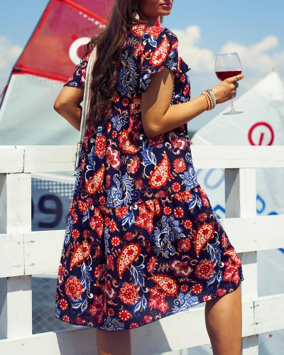 Royalfashion Robe femme bleu marine à motif floral coloré