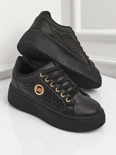 Aurelia Nero - Plateforme noire Royalfashion en cuir écologique, modèle LH201-8