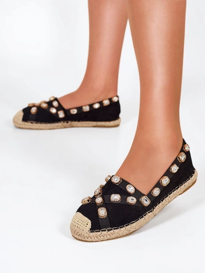 Espadrilles pour femmes noires avec cristaux Wamba - Chaussures