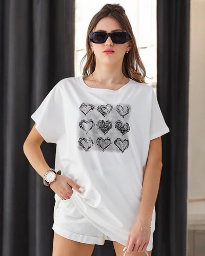 T-shirt en coton pour femmes Royalfashion Beaucoup de cœurs