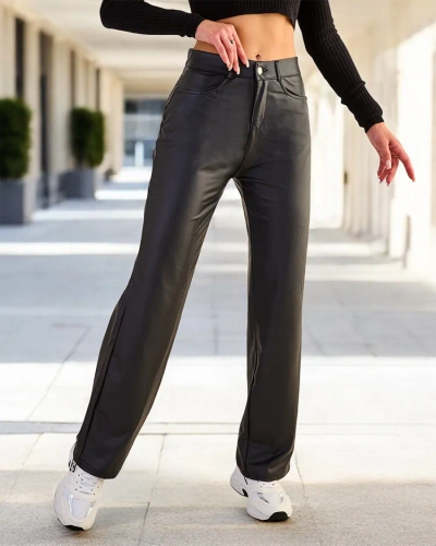 Royalfashion Pantalon large en cuir eko pour femme