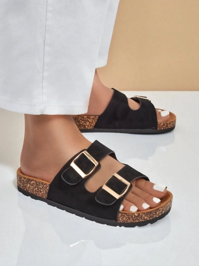 Claquettes pour femmes Letitia noires, en daim, talon plat, design italien