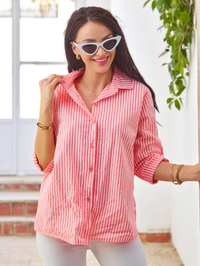 Chemise en coton rayée pour femmes de Royalfashion avec un nœud en bas