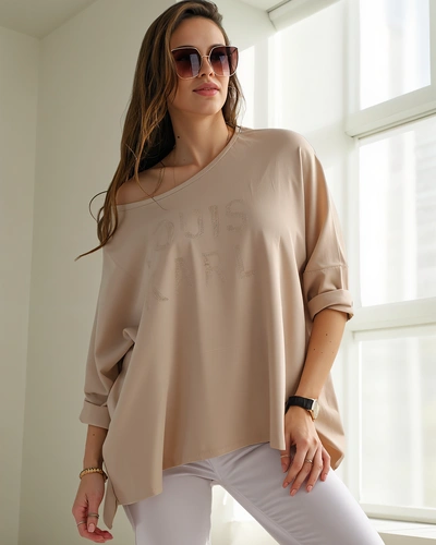 Blouse en viscose Royalfashion pour femmes avec inscription en strass