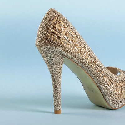 OUTLET Escarpins en brocart doré pour femmes sur une épingle avec zircone cubique Inda - Chaussures