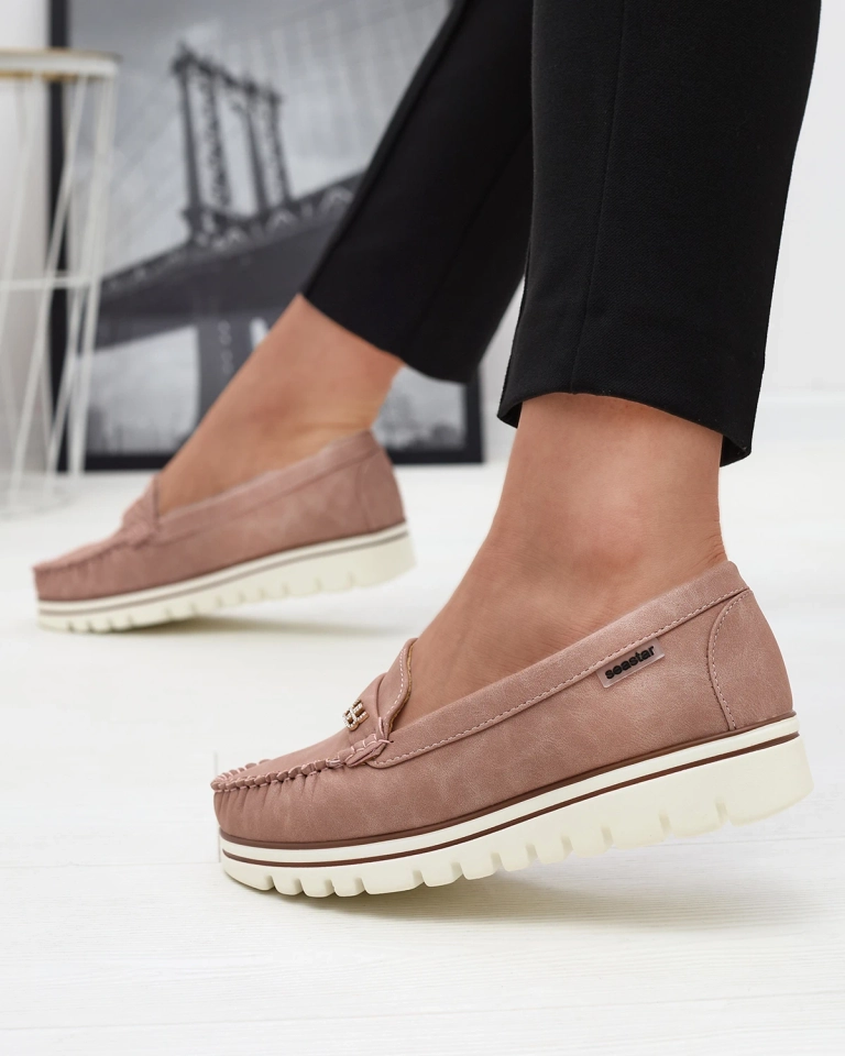 Mocassins pour femme rose foncé avec paillettes et zircon Retiga - Chaussures