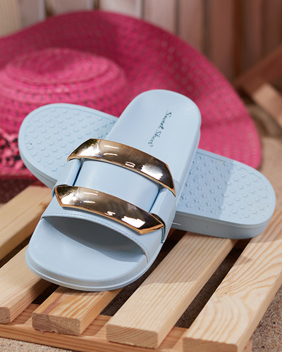 Chaussons femme bleus avec ornement Serina doré - Footwear