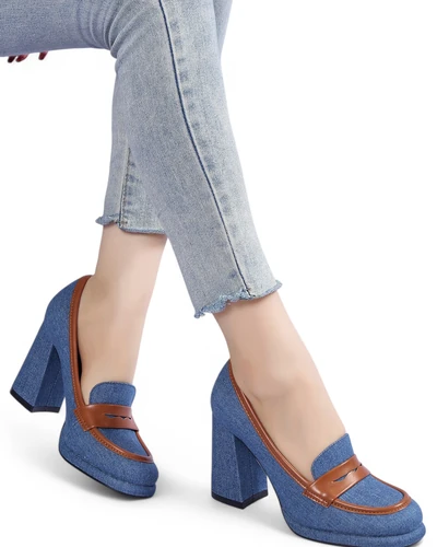 Mocassins en denim pour femmes Royalfashion sur un talon bloc Jozenas