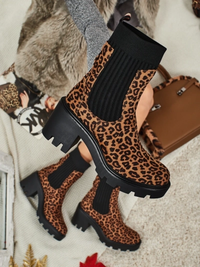 Bottines à talons épais à motifs pour femmes en éco-daim Anthere