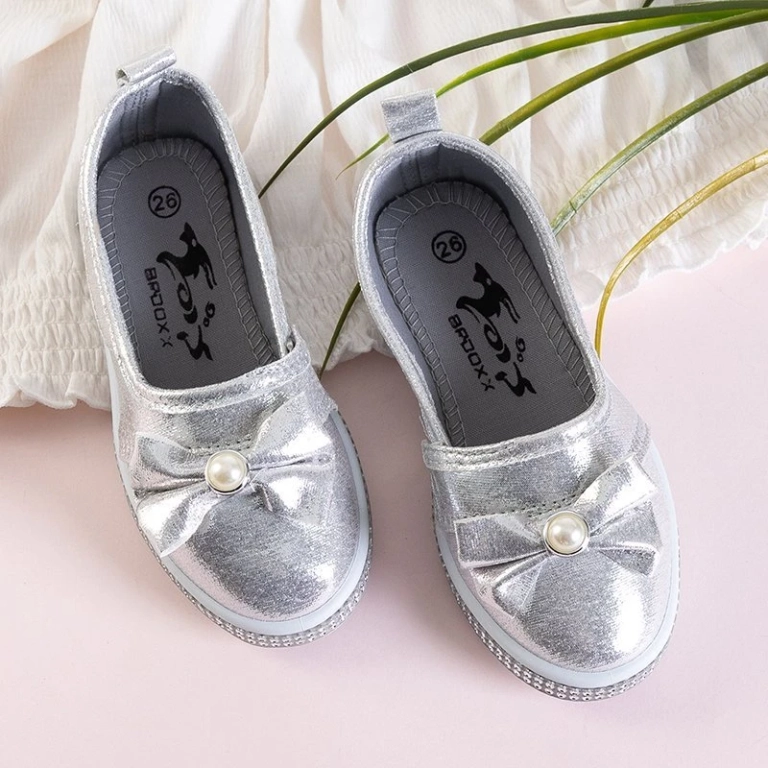 OUTLET Ballerines pour enfants en argent avec un nœud Benona - Chaussures