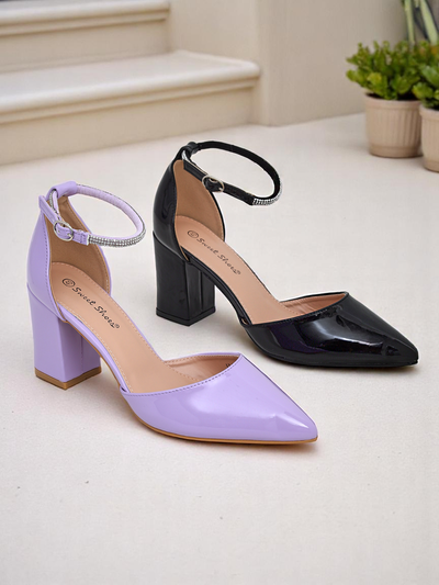 Escarpins en cuir verni Royalfashion pour femmes avec une sangle ornée de strass Furoni