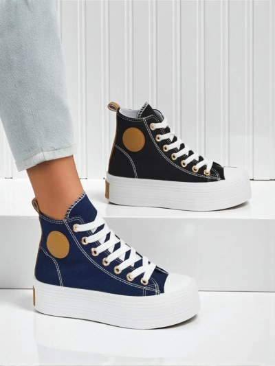 Adelina Capri Baskets pour Femmes Bleu Marine sur Plateforme Plate de 4,5 cm