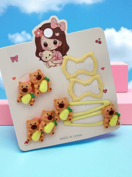 Lot de barrettes avec motifs d’ours et de nœud