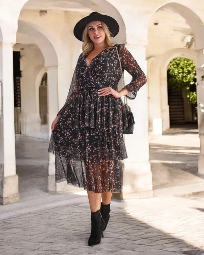 Royalfashion Robe longue à motifs noirs pour femme