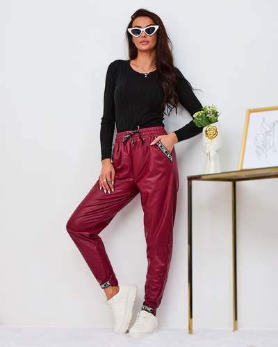 Royalfashion Pantalon Loose en cuir eko pour femme en bordeaux