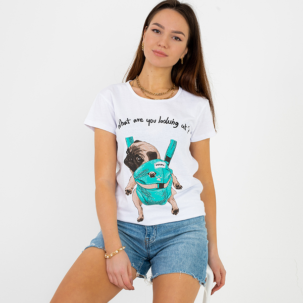 T-shirt femme blanc avec imprimé coloré - Vêtements