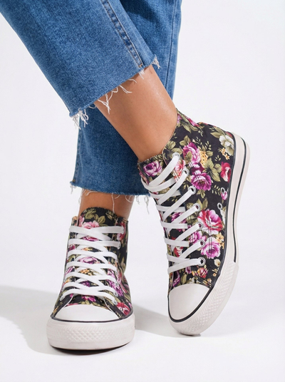 Royalfashion Baskets noires montantes pour femme à motif floral Soxic