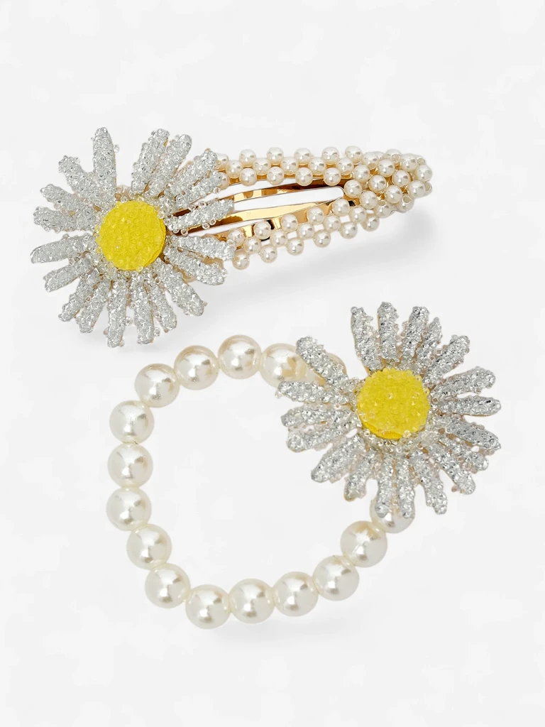 Royalfashion Lot de pinces et élastiques à cheveux avec fleur Flora Perla