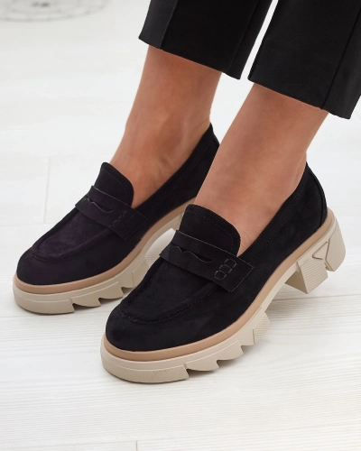 OUTLET Mocassins noirs en daim écologique pour femmes Zirraf - Chaussures