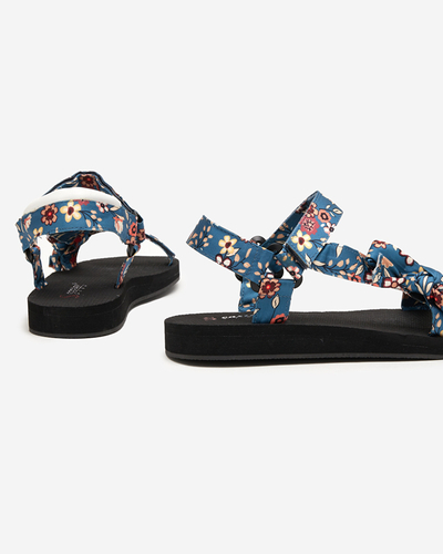 Sandales noires pour femme à rayures bleues avec fleurs Lilien - Footwear