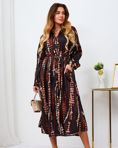 Royalfashion Robe longue à motifs noirs et bruns pour femme