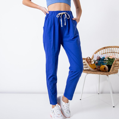 Pantalon droit femme en coton cobalt GRANDE TAILLE - Vêtements