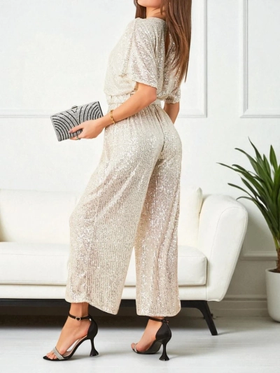 Royalfashion Combi-pantalon long pour femme avec sequins