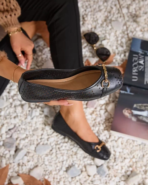 Ballerines ajourées noires pour femme avec ornement doré Serilla- Footwear