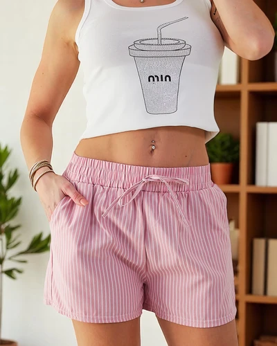 Royalfashion Shorts pour femmes avec une taille élastique et des cordons de serrage dans un motif rayé