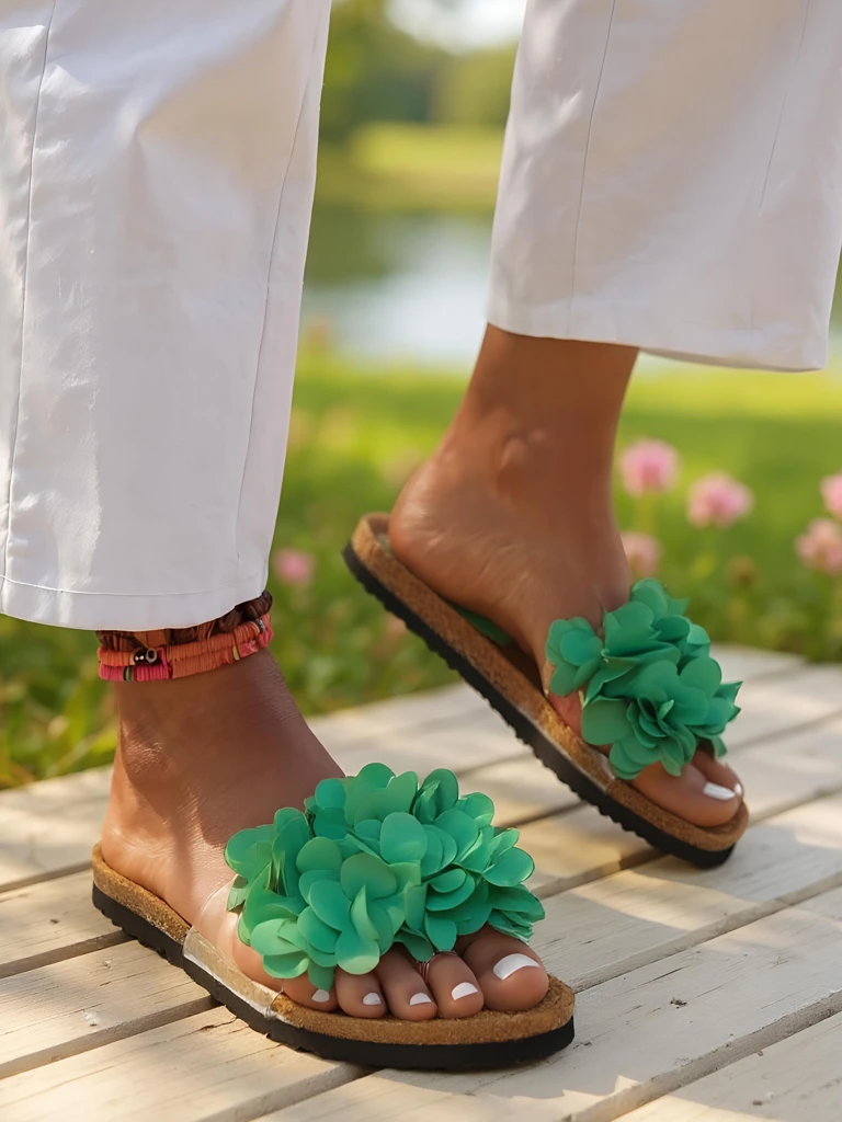 Royalfashion Claquettes pour femmes avec fleurs Flora Soft