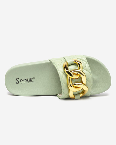 Chaussons matelassés vert femme avec chaîne dorée Eteris - Footwear