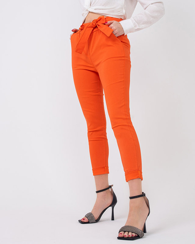 Pantalon taille haute femme en tissu orange - Vêtements