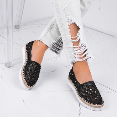 Espadrilles noires avec bordure en dentelle Ariel - Footwear 1