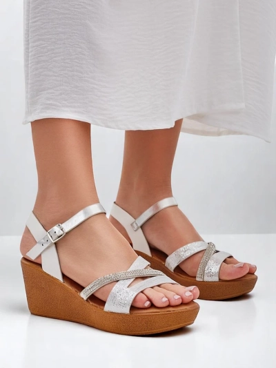 Sandales compensées pour femmes Royalfashion avec rhinestones et paillettes Eclat