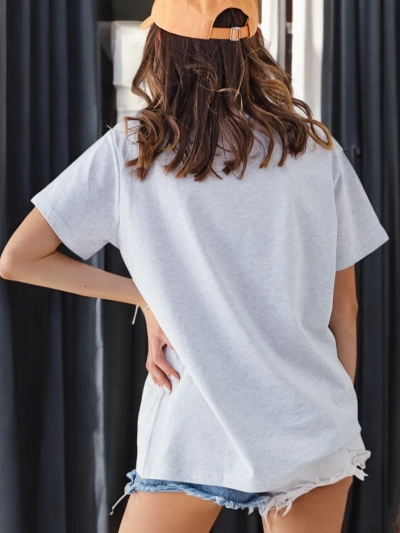 T-shirt en coton décontracté pour femmes Royalfashion avec col en V