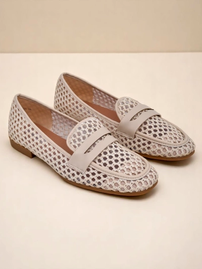 Mocassins beiges Royalfashion Primavera Aelia en tissu avec bout en amande