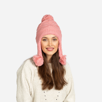Bonnet isotherme femme rose à pompons - Accessoires