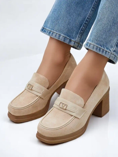 Royalfashion mocassins à talons carrés pour femmes Evelay