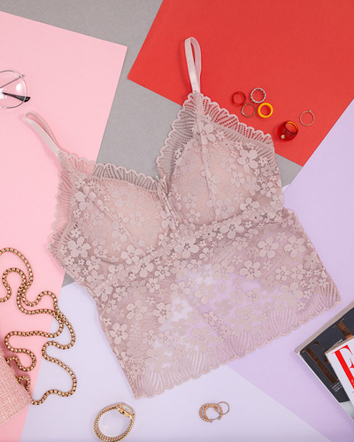 Soutien-gorge bralette dentelle poudrée rose femme - Sous-vêtements