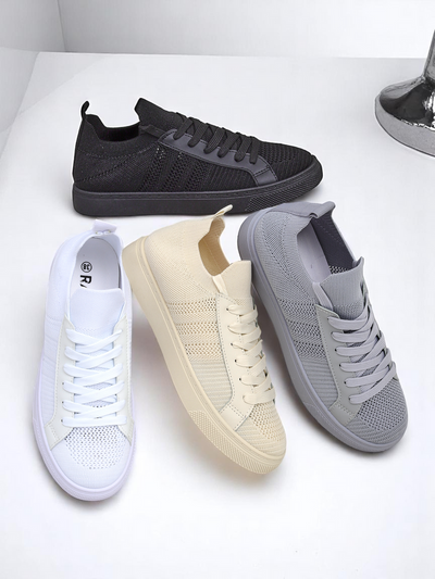 Sneakers pour femmes Livia Nero - baskets noires en tissu et cuir écologique à semelle plate