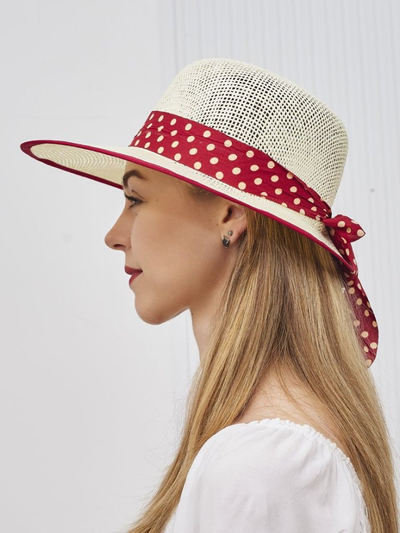 Royalfashion Chapeau de paille pour femme Dotelle