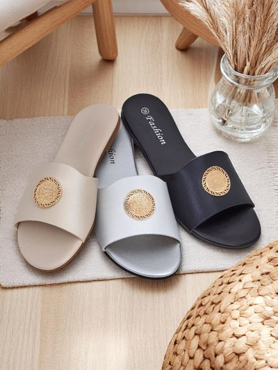 Royalfashion Claquettes plates pour femmes Golden Slip