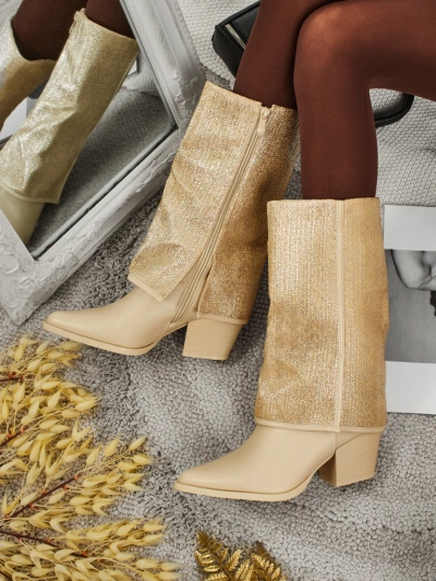 Bottines femme en cuir écologique à talons épais avec tige ornementale Virelia