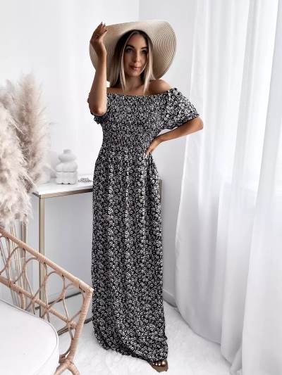 Robe midi à fleurs pour femme noire - Vêtements