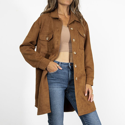 Veste chemise oversize femme en éco-daim marron - Vêtements