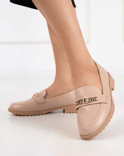 Mocassins pour femmes en cuir écologique beige avec décoration Griss - Chaussures