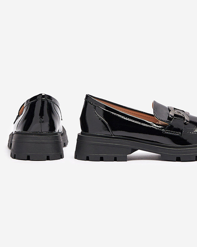 OUTLET Mocassins laqués pour femmes en noir avec décoration Riferta- Footwear