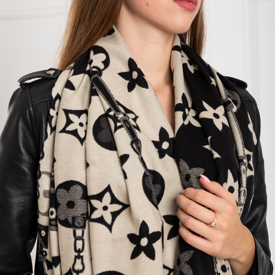Écharpe à motifs pour femmes de couleur noire et beige - Accessoires