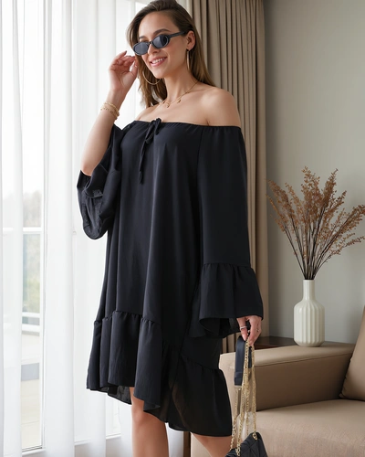 Robe décolleté royalfashion pour femmes avec volants surdimensionnée