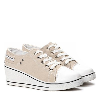 Beżowe trampki na koturnie - Obuwie